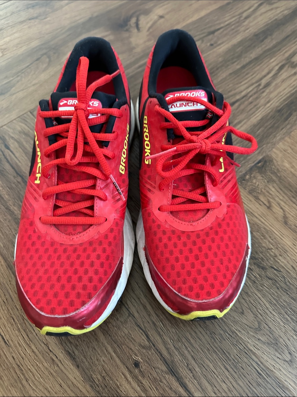Brooks Kids Red and Yellow Launch Running Sneakers
